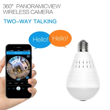 LED Luči 960P Wifi Kamera Smart 360 degreePanoramic Home Security WiFi CCTV dvosmerni o Fisheye Fotoaparat Žarnica