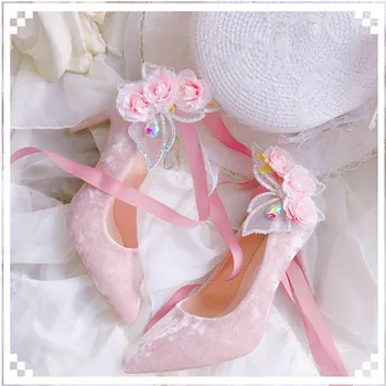 Lolita metulj ženske čevlje z visoko peto, 7cm križ povoj opozoril plitvo usta kawaii čevlji cosplay loli dnevno elegantni čevlji