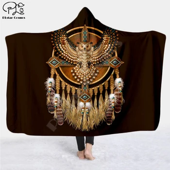 Plstar Kozmos Black Materni Indijski Lakota Lobanje Hooded Odejo 3D full tiskanja Nosljivi Odejo Odrasli moški ženske slog-6