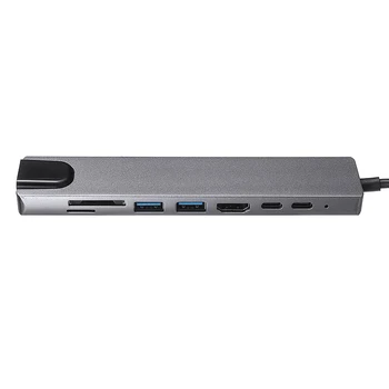 8-v-1 Multiport Tip-C ZVEZDIŠČE USB za HDMI-USB 3.0 Ženski Aux Vrata Tok Hitro Gigabit Ethernet Ključ za MacBook Pro