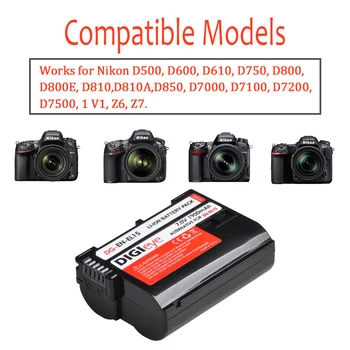 2X 1900mAh EN-EL15 SL-EL15A Baterija + Dual USB Polnilec za Nikon D600 D610 D750 D800 D810 D850 D7000 D7100 D7200 1 v1