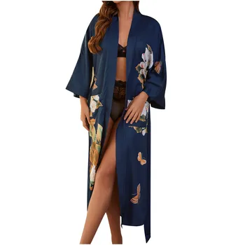 Plus Velikost XXL Kitajskih Žensk Dolgo Haljo Cvjetnim Tiskanja Metulj Kimono Kopalne Obleke Nevesta Družico Poroko kopalni plašč Seksi Sleepwear