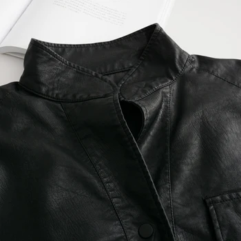 Harajuku Jeseni Asimetrični Batwing rokavi Svoboden Ženske Umetno PU Mehko usnjeno jakno Prevelik Kratka Črna biker plašč ulične