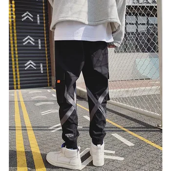 Moda Ulične Joggers Moške Cargo Hlače Barvni Blokiranje Multi-žep prepredeni Trak Oprati Koničastimi Sweatpants Techwear