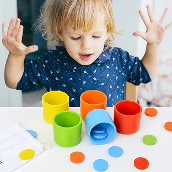 Montessori Barve Razvrstitev in Ujemanje Pokal Otroke Zgodaj Izobraževalne Igrače za Otroke, Otroške Lesene Igrače Mizi Igra