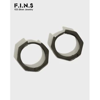 F. I. N. S Octagon 925 Srebrni Uhani Majhne Hoop Uhani Geometrijo Pištolo Črne Barve korejski Earings Modni Nakit Darila za Dekleta