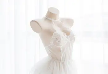 Japonski Angel Ballet Dekle Čipke vidi skozi spodnje Perilo Nastavite Seksi Lolita Cospaly Poroko, Kratka Obleka Komplet Očesa Belo Perilo Set