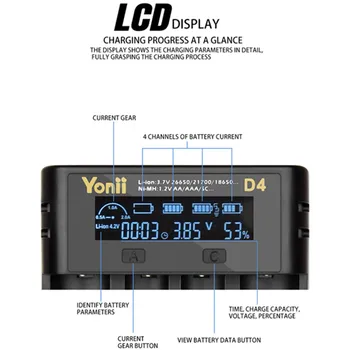 D4 Smart Polnilec za Baterije 4 Reža LCD Inteligentna za Polnjenje Ni-MH A AA AAA Li-ionska 18650 26650 20700 21700 SC C F6 Baterije