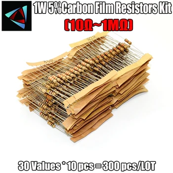 1W 5% 10ohm-1M 30 Vrednosti*10PCS=300PCS Upor Ogljikovih Film Upor Razvrstan Kit