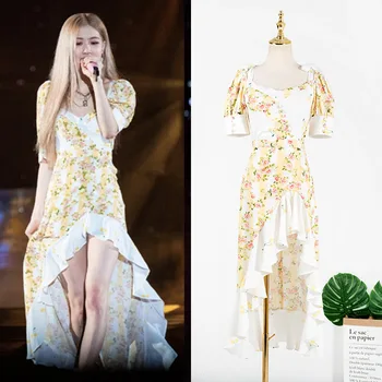 Kpop ROSE korejski Elegantno temperament backless Cvet obleka ženske poletje nov modni nezakonitih visoko pasu dolge obleke