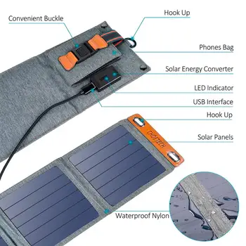 CHOETECH Sončne zložljiva Polnilnik 14W USB Izhod Naprave, Prenosni Nepremočljiva Sončne celice za iPad, iPhone X XS Pametne telefone samsung
