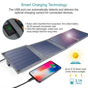 CHOETECH Sončne zložljiva Polnilnik 14W USB Izhod Naprave, Prenosni Nepremočljiva Sončne celice za iPad, iPhone X XS Pametne telefone samsung