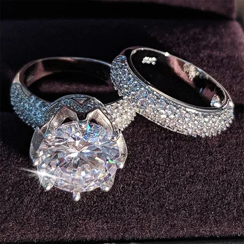 Luksuzni 11 mm velik original 925 sterling silver ring set za ženske nevesta posla Nakit Band večnost darilo R4843S