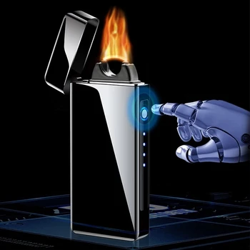 Nova Električna Velik Plamen plazemskim Vžigalnik Kovinski USB Cigar Windproof Svetila Z LED Power Prikaz Sveča, Vžigalnik Pripomočke Darilo