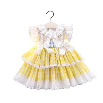 2020summer prišlekov Španija Dekleta Bombaž Kakovosti Obleko Otroci Obleke za Dekleta Poroko Počitnice Sladko Rumena Mrežo Obleko Malčka