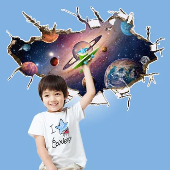 Veliko 3D Kozmični Prostor Stenske Nalepke Galaxy Luna Hiša Dekoracijo za Otroke, Soba, v Nadstropju Dnevna Soba Astronavt Stene Decals je Doma Dekor