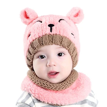 Mačka baby klobuk pozimi volne za fante in dekleta toplo skp in ovratnik, dva kosa obleko