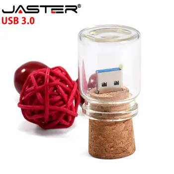 JASTER USB 3.0 LOGOTIP stranke Stekla drift steklenico Plute USB + leseni škatli pendrive 4GB 8GB 16GB 32GB 64GB poroko
