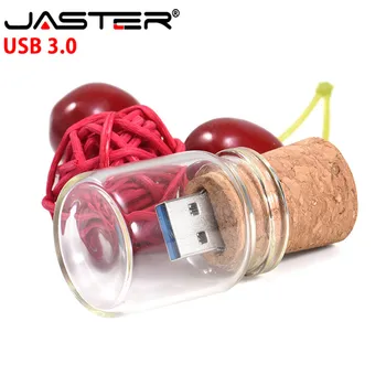 JASTER USB 3.0 LOGOTIP stranke Stekla drift steklenico Plute USB + leseni škatli pendrive 4GB 8GB 16GB 32GB 64GB poroko