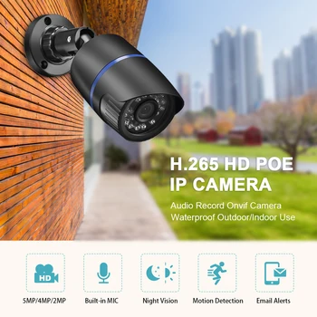 AZISHN H. 265AI 5MP 2MP Zaznavanje Obraza Avdio 48V POE Varnosti IP Kamere CCTV AI Varnosti Zunanji Nadzor IP Sistem Kit
