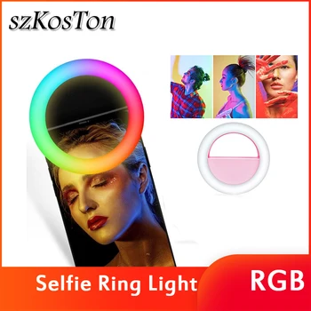 Clip LED RGB Selfie Obroč Svetlobe Polnilna Ringlight Za Pametni Telefon, Tablični računalnik, Fotoaparat Krog Pisane Razsvetljava Za Youtube Tiktok