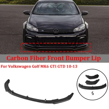 3 Kos Sprednji Odbijač Lip Spojler Cepilec Za Volkswagen Golf MK6 GTD GTI 2010-2013 Odbijača za Ustnice Zaščitnik Carbon Fiber Gloss Črna