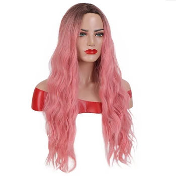 HOUYAN Dolge valovite ženski Brazilski lase roza zlati cosplay lasuljo pisane sintetičnih vlaken lasuljo visoke temperature