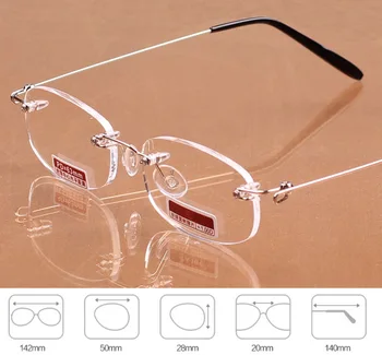 Rimless Očala Pomnilnik Zlitine Okvir Smolo Ultralahkih Boxed Obravnavi Očala Ženske Moški Očala Unisex +1.0 1.5 2 2.5 3 3.5 4