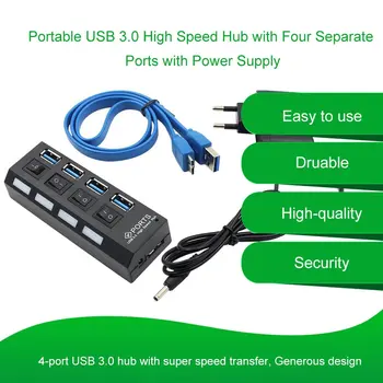 Najnovejši Zvezdišče USB hitri USB 3.0 Hub z Ločeno Štiri Vrata Kompakten, Lahek Napajalnik Hub z Oskrbo z električno energijo