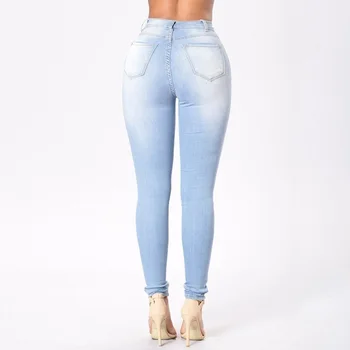 Ženske Brušenje Bele Elastične Suh Stretch Kavbojke Plus Velikost 3XL Visoko Pasu Oprati Kavbojke Priložnostne Denim Svinčnik Hlače Ženske Jeans