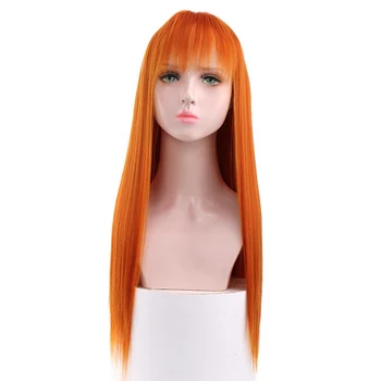 Houyan Dame, dolge ravne lase, oranžna, črna sintetičnih visoko temperaturo lasuljo z šiška dnevno nošenje stranka