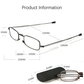 Mini Prenosna Zložljiva Obravnavi Očala z ohišjem, ki je Ženske Moški Zložljive Presbyopic Očala full frame kovinsko črna +1.5 +2.0 +2.5