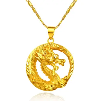 Nesramna Flying Dragon obesek Krog Rumeno Zlato, ki je Napolnjena Ženska Moški Obesek Ogrlica Verige