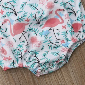 Novorojenček Malčka Otrok Baby Dekle Flamingo Romper Ruffles Jumpsuit +Glavo Obleke 2020 Poletje Risanka Tiskanja Oblačila 0-24M