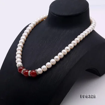 JYX 828 VELIKI POPUSTI!Elegantno Rdeče Agate Naravni biser ogrlico iz 9.5-10 mm nakit sklopov 7.5/18inches mati darilo