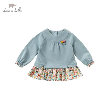 DBM14558 dave bella jeseni baby dekleta srčkan cvjetnim tiskanja mozaik T-shirt otroci vrhovi dekle otroci moda tees