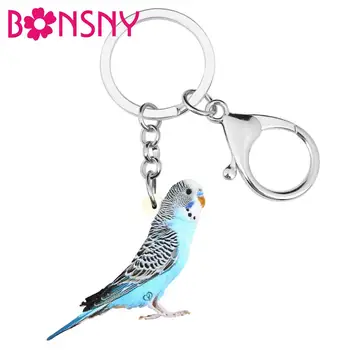 Bonsny Akril Dolgo-repo Parakeet Ptica Keychains obesek za ključe, Lepa Žival Ključnih Verige Nakit Za Otroke Dekleta Smešno Darilo Dekoracijo