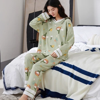 Pižamo žensk jeseni nov slog bombaža dolgo sleeved korejski dolgo sleeved hlače obleko tanke slog izlet domov nositi dva kosa sui