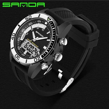 Heren Horloge Kalmzsınız SANDA Šport Duiken LED Zaslon Horloge Moda Priložnostne gumico Horloge Mannen Montre Homme Relogio