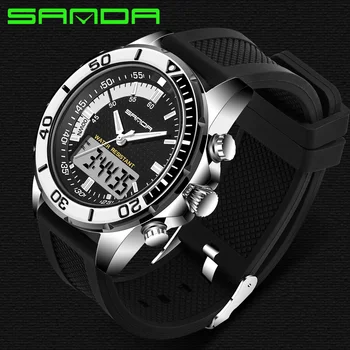 Heren Horloge Kalmzsınız SANDA Šport Duiken LED Zaslon Horloge Moda Priložnostne gumico Horloge Mannen Montre Homme Relogio