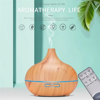 Vlažilnik Aromaterapija Za Dom 550ml Lesa Zrn Aromo Difuzor 7 Barva Spreminja, LED Luči Freshener Odzračevalni Generator Megle