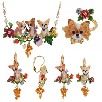 Chihuahua serije ogrlica ročno poslikano emajl glaze živali kuža ogrlica Evropski in Ameriški rdeči cvet ogrlica