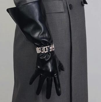 Ženske vzletno-pristajalne steze modni širok rokav PU usnja rokavice lady ' s club uspešnosti stranka usnje dolgo plus velikost rokavice 38 cm R3264