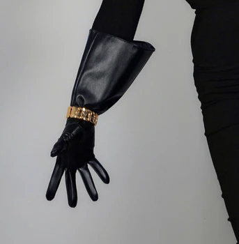 Ženske vzletno-pristajalne steze modni širok rokav PU usnja rokavice lady ' s club uspešnosti stranka usnje dolgo plus velikost rokavice 38 cm R3264
