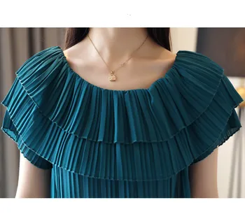 Moda Kratek Rokav Bluzo Ženski 2021 Poletje Novi korejski Nagubana ruffle ženske vrhovi poševnica vratu šifon bluzo 4636 50