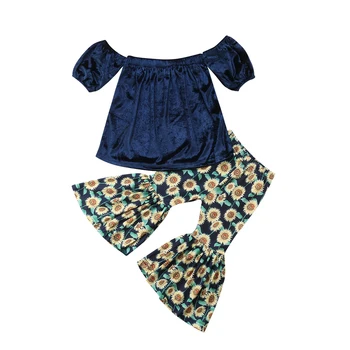 Malčka Otroci Baby Girl Obleke, Kompleti Čipke Vrhu T-shirt Širok Noge Sežgati Bell Hlače Priložnostne Bombaž Obleke Oblačila Sklop Dekle 1-6T