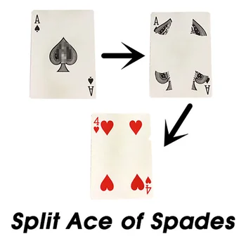 Split Ace of Spades čarovniških Trikov Igranje kart Čarovnik Blizu Ulica Iluzijo Prevara Mentalism Puzzle Igrača Magia Kartico