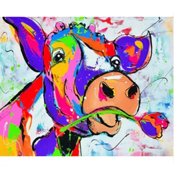Barvanje Z Številkami DIY Dropshipping 40x50 50x65cm krava, ki grize rose Živali Platno Poročno Dekoracijo slikah Darilo
