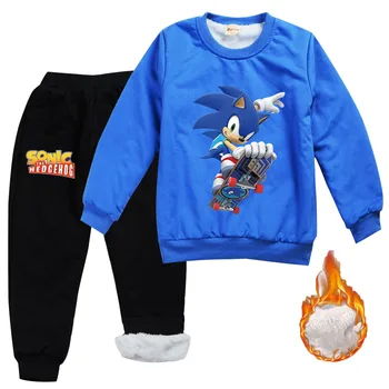 Z&Y Jeseni, Pozimi Otroci Sonic Hedgehog Oblačila Otroci Trenirko Fantje Runo Žametne Hlače Majica 2pcs Dekleta Kompleti Oblačil
