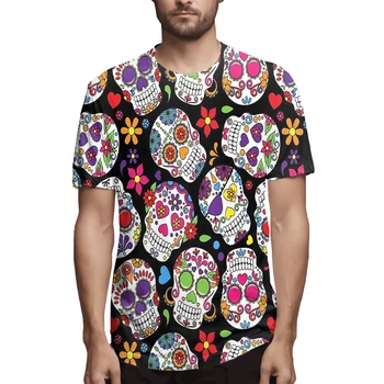 Udobno 3d natisnjeni T-shirt za odrasle in najstnike Mehko Mehiški sladkorja lobanje vzorec priložnostne kratkimi visoke kakovosti